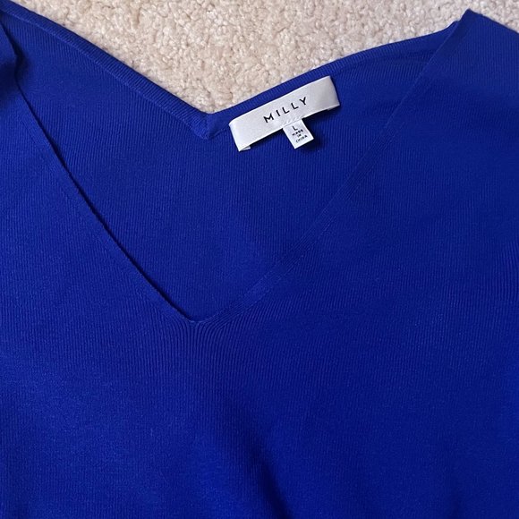 Milly Blue Ribbed Knit Blouse Size L - Picture 3 of 3